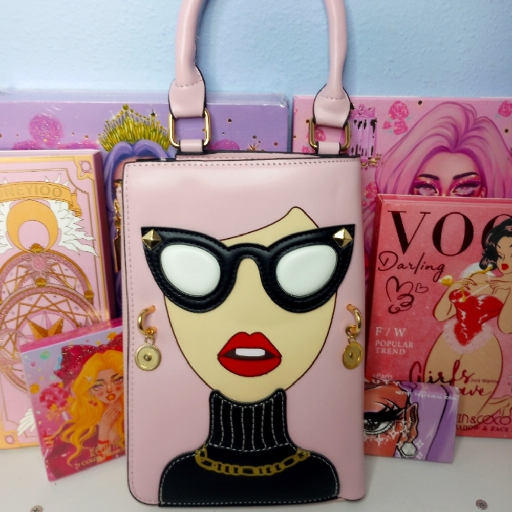 Pink leather 3d Lady Face Handbag